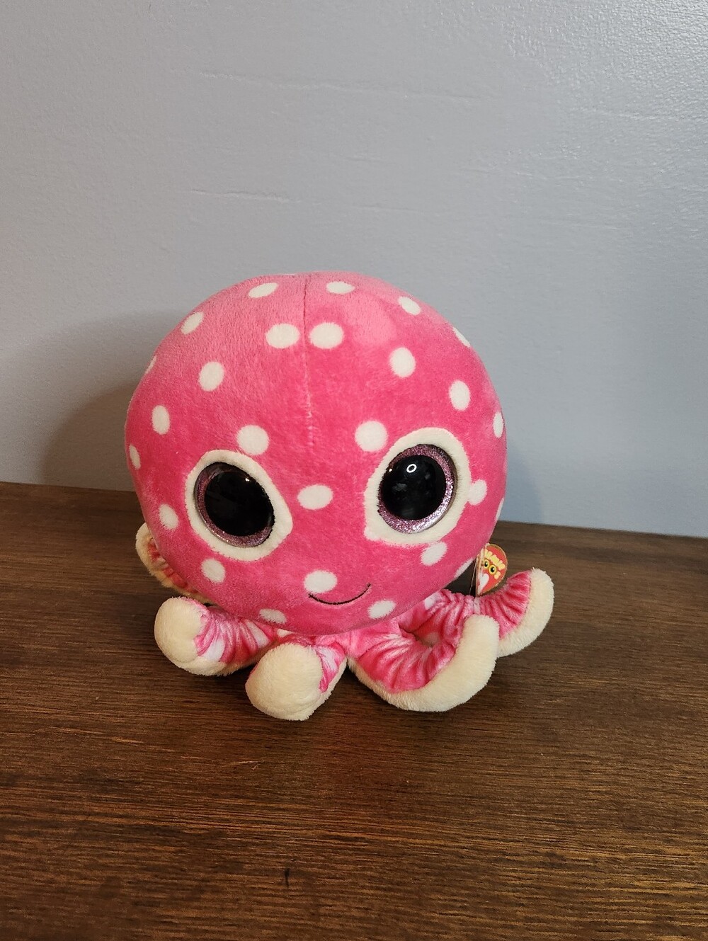 Ty Beanie Boos Ollie The Octopus Glitter Eyes Pink and White Polka Dot Stuffed